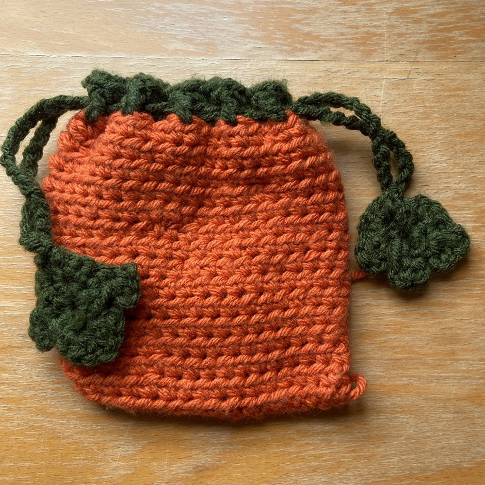 Handmade Crochet Pumpkin and Jack-o-lantern Drawstring Bags - Picture 5 of 5